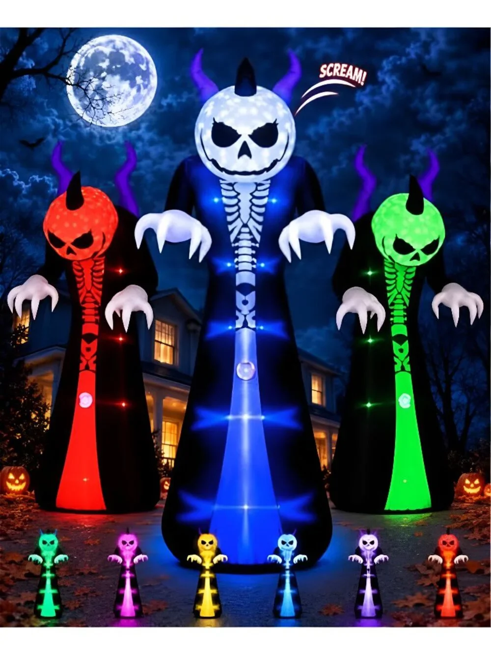 10FT Grim Reaper Halloween Inflatable, Motion-Activated Scream